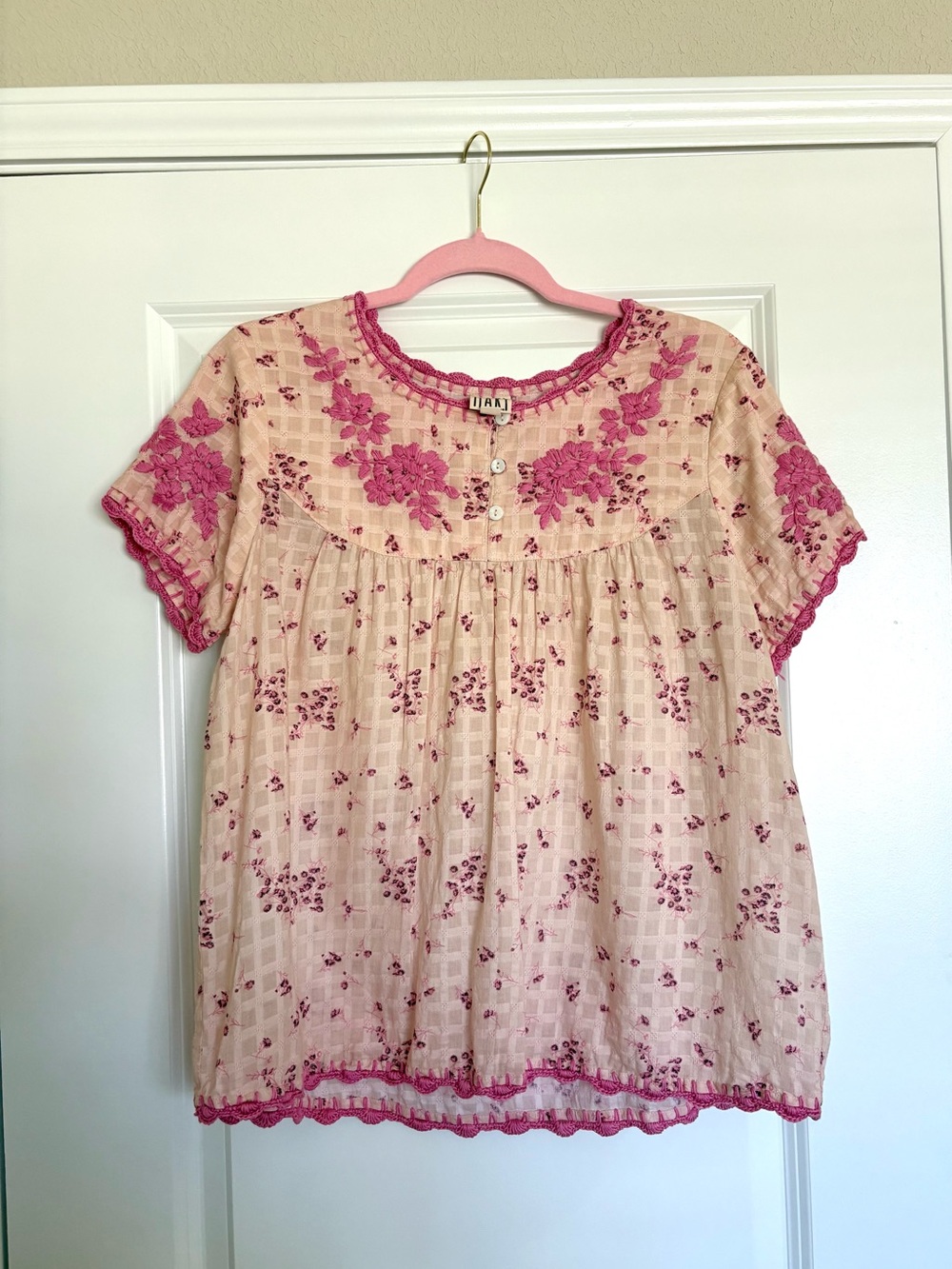 Sister Mary by Ivy Jane Nora Pink Floral Embroidered Blouse Size M